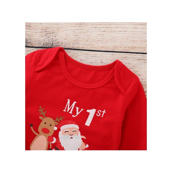 Red Onsie Romper 1st Christmas Baby Boy Girl - Picture 4 of 8